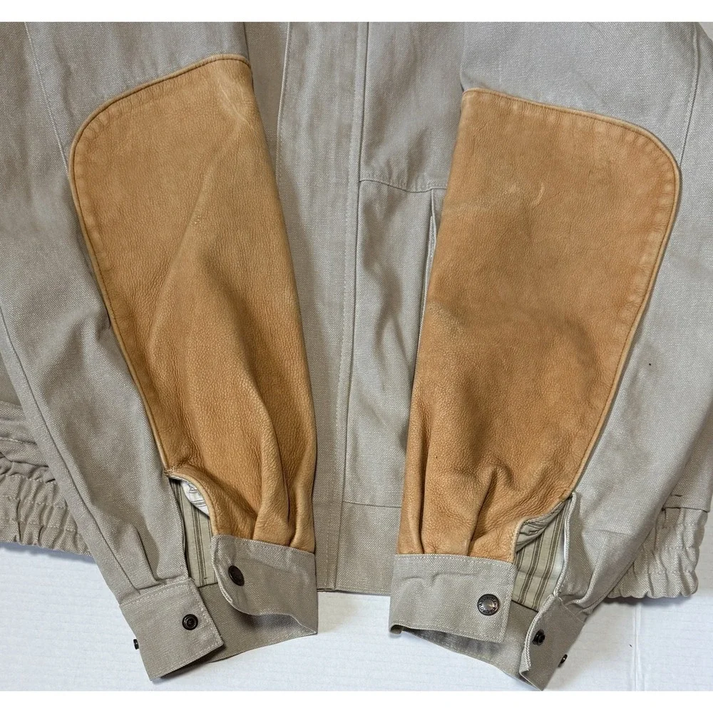 AUSTRALIAN OUTBACK - Men's VTG Beige Canvas Leather Trim Bomber Jacket - X-Large